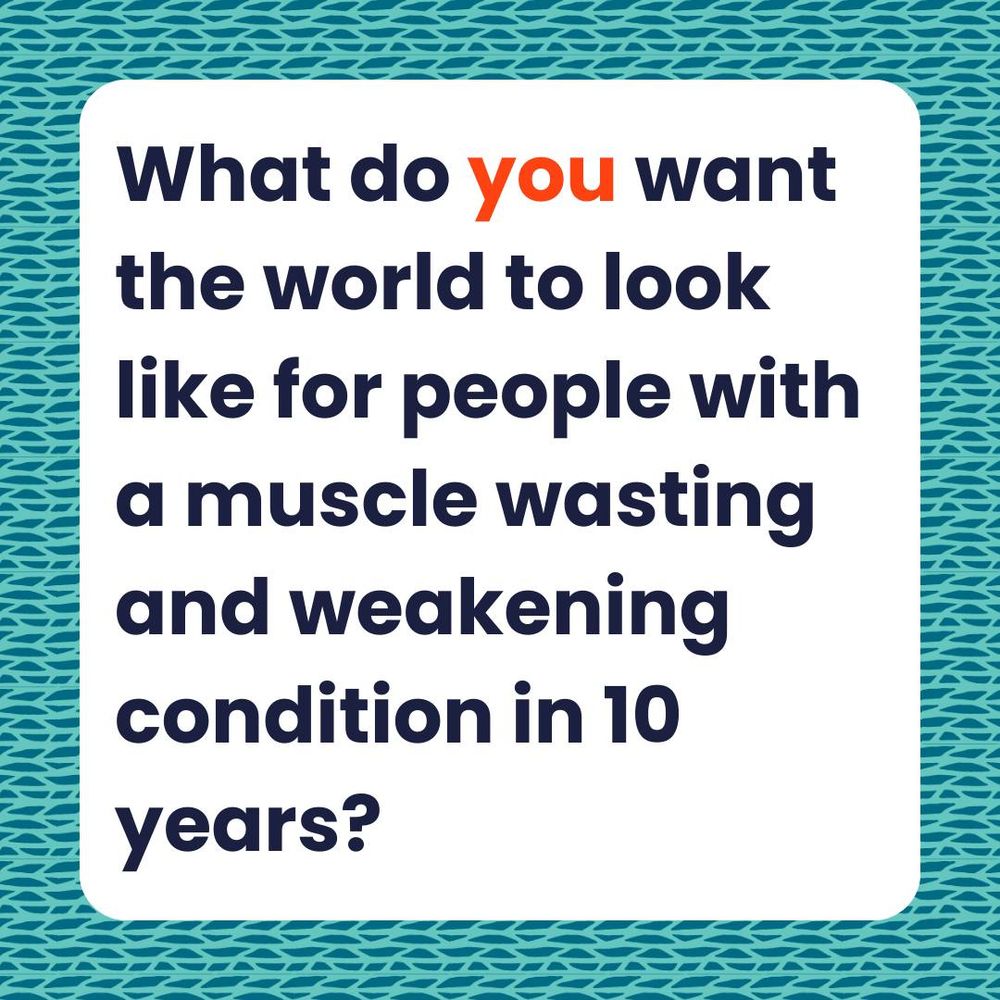 Image with the words 'What do YOU want the world to look like for people with a muscle wasting and weakening condition in 10 years?'