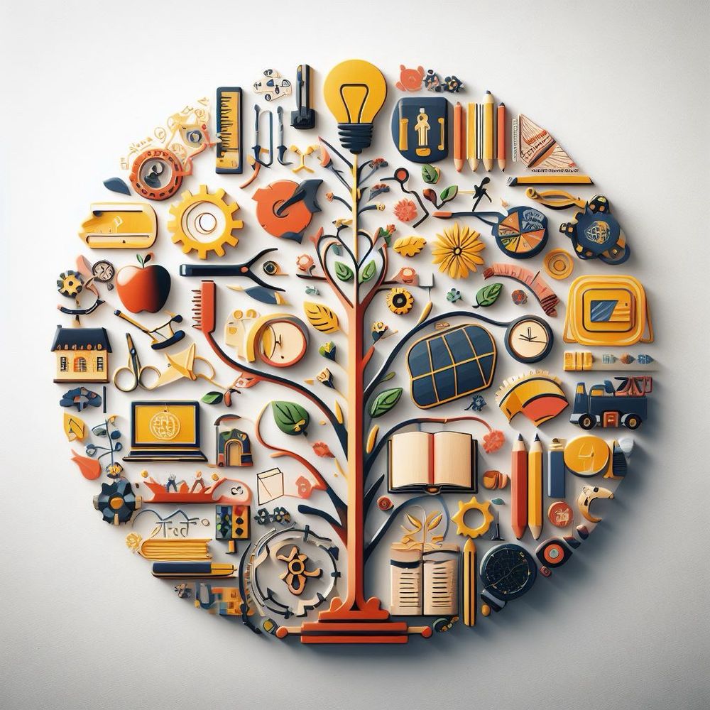 Symbolbild BNE - ein stilisierter Baum aus dem verschiedene fachliche Inhalte erwachsen.