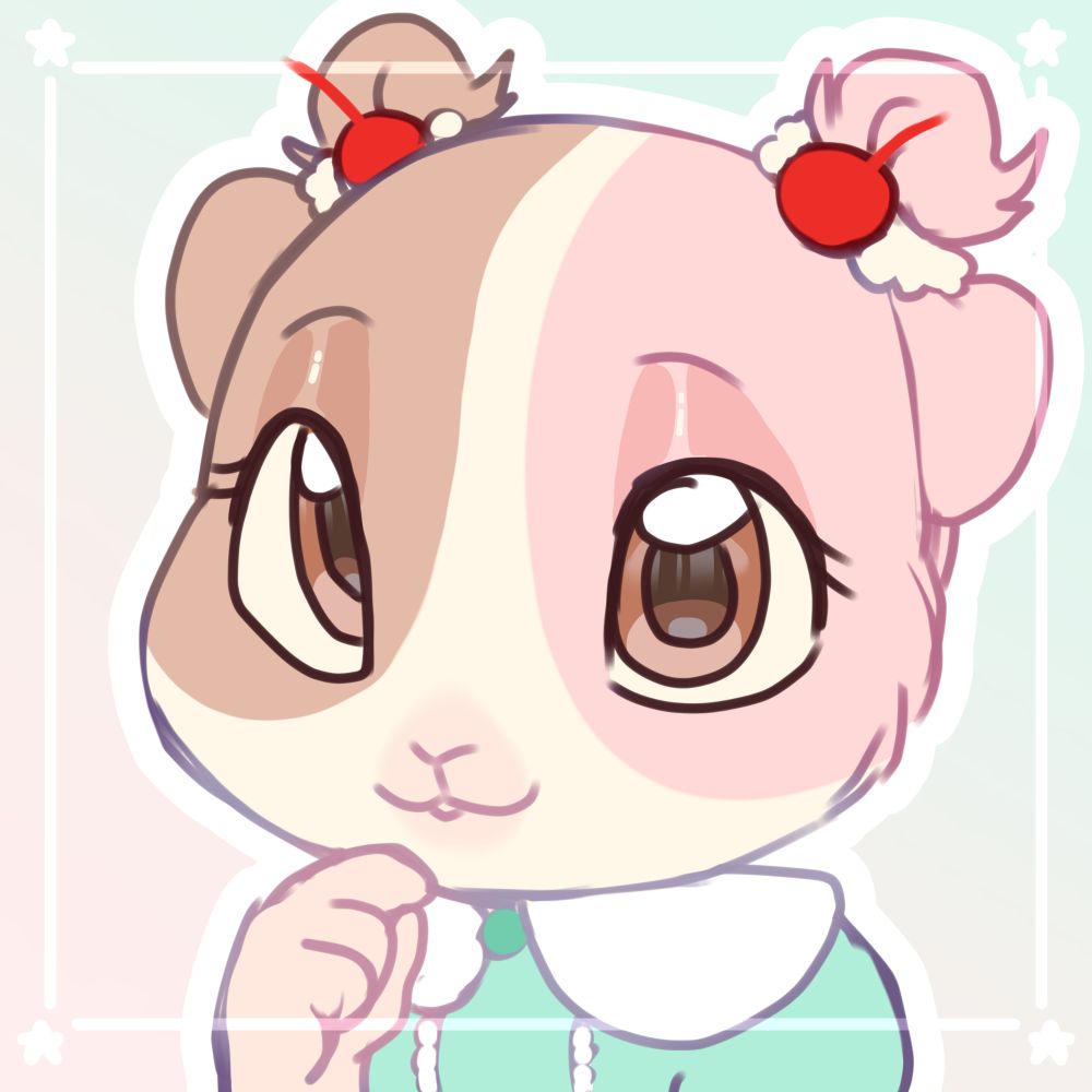 A colored sketch icon of an anthro guinea pig. She's 5 years old and neapolitan icecream-colored.