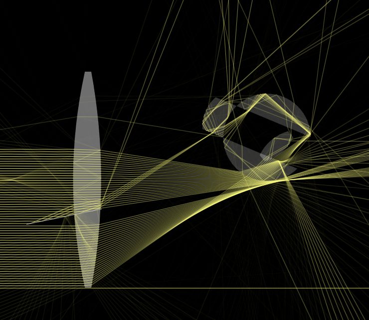 a screenshot of a light and lens simulator where everything is crazy and hard to understand what is going on