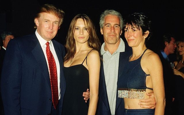 Donald Trump, Melania Knauss (as she then was), Jeffrey Epstein, and Ghislaine Maxwell.
