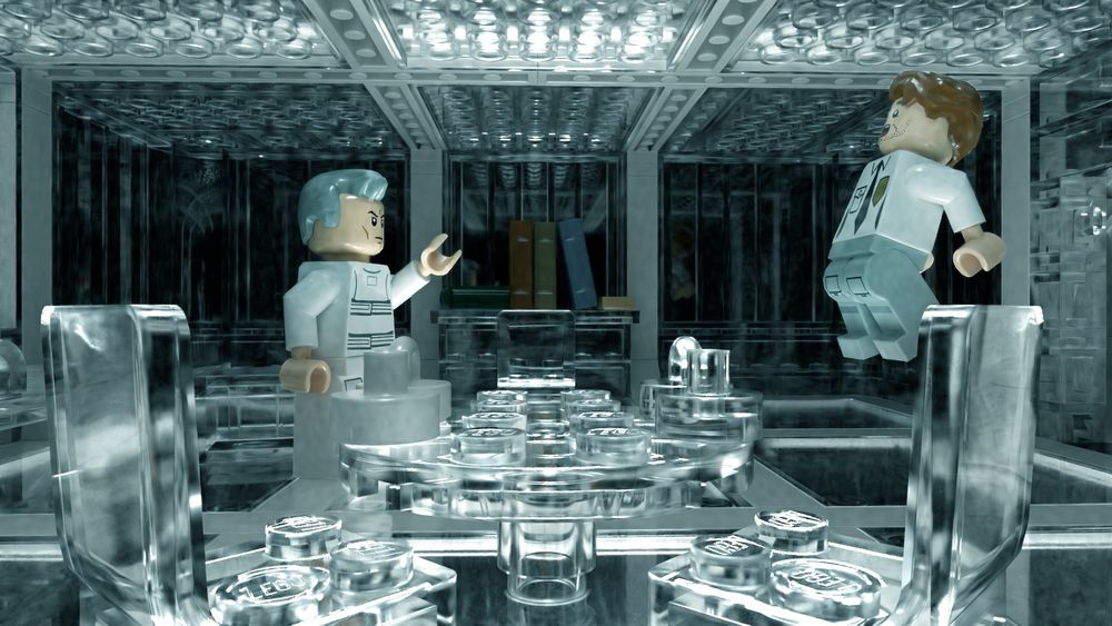 A 3D lego render of Magneto suspending a prison guard in the air