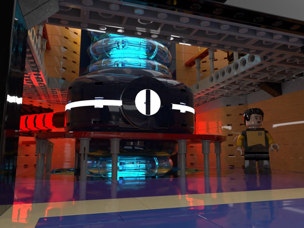 a 3D lego rendering of the warp core on the Enterprise D