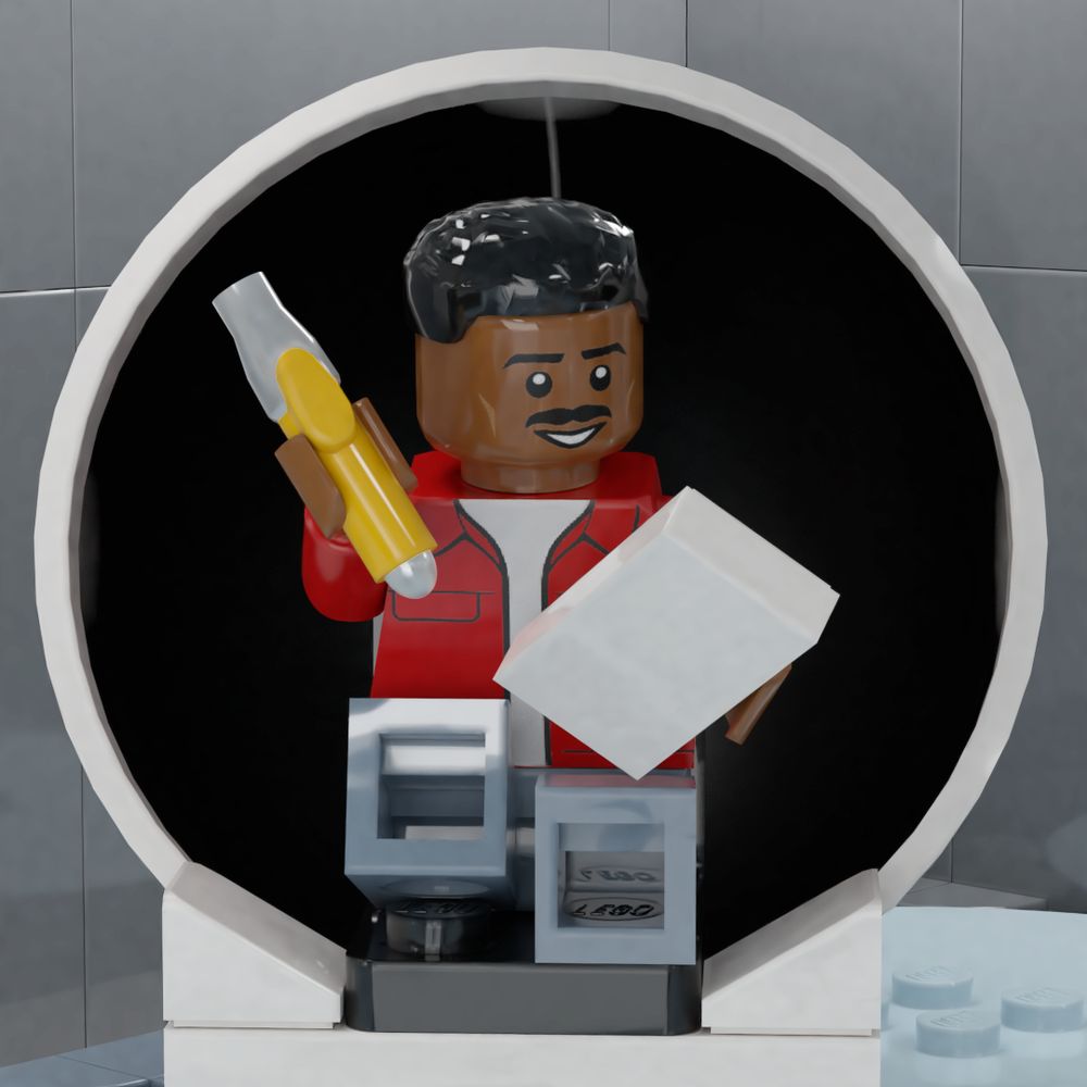 A lego version of Will Smith struggling to fill out a written test
