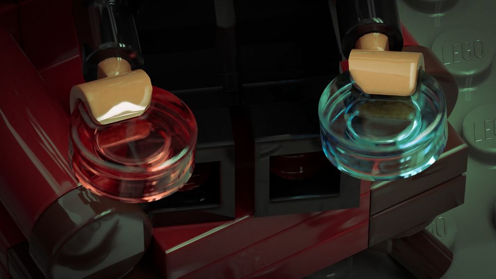 Closeup of the red and blue pills