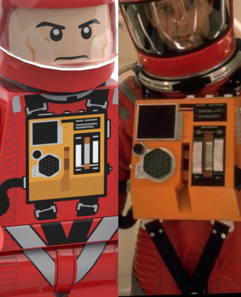 Detail of a Lego minifigure torso replicating a costume design from 2001. 
