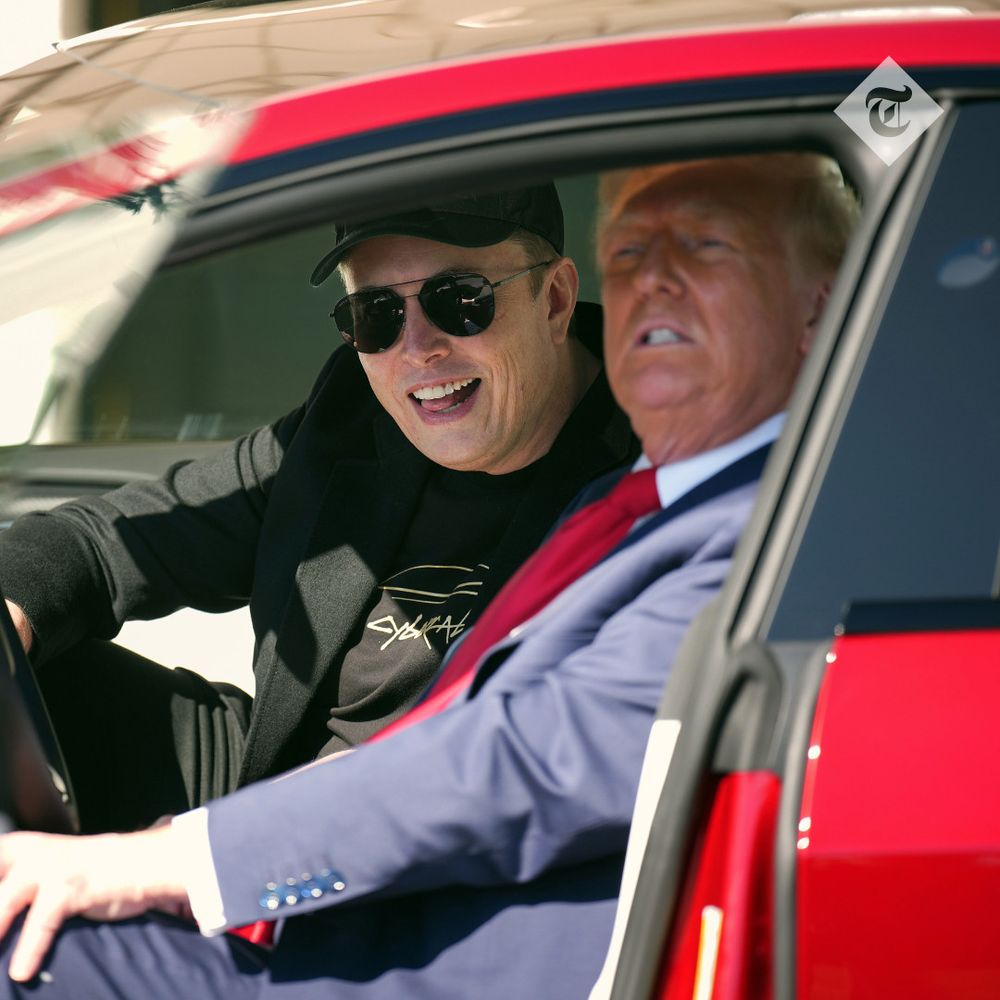 Musk and Trump in a Tesla, sort of a dipshit nesting doll