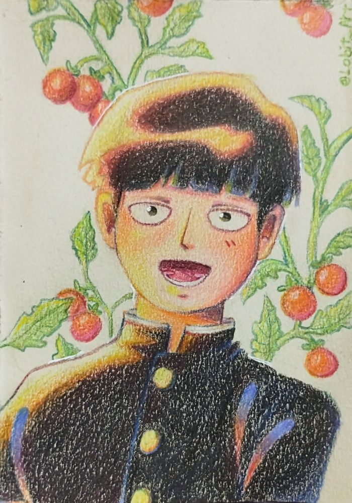 Happy mob and tomatoes cherry :3 painted whit colour pencils