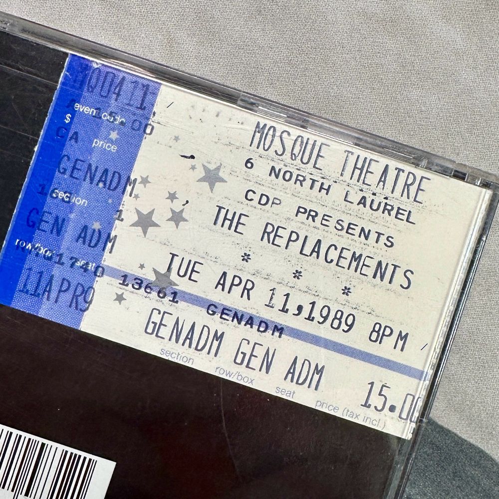 Concert ticket stub for The Replacements, April 11, 1989, at Mosque Theatre, Richmond, Virginia.