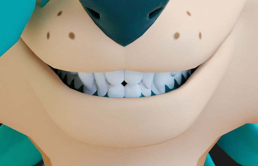 A close-up render of Jack, smirking, their teeth showing brilliantly through their smile
