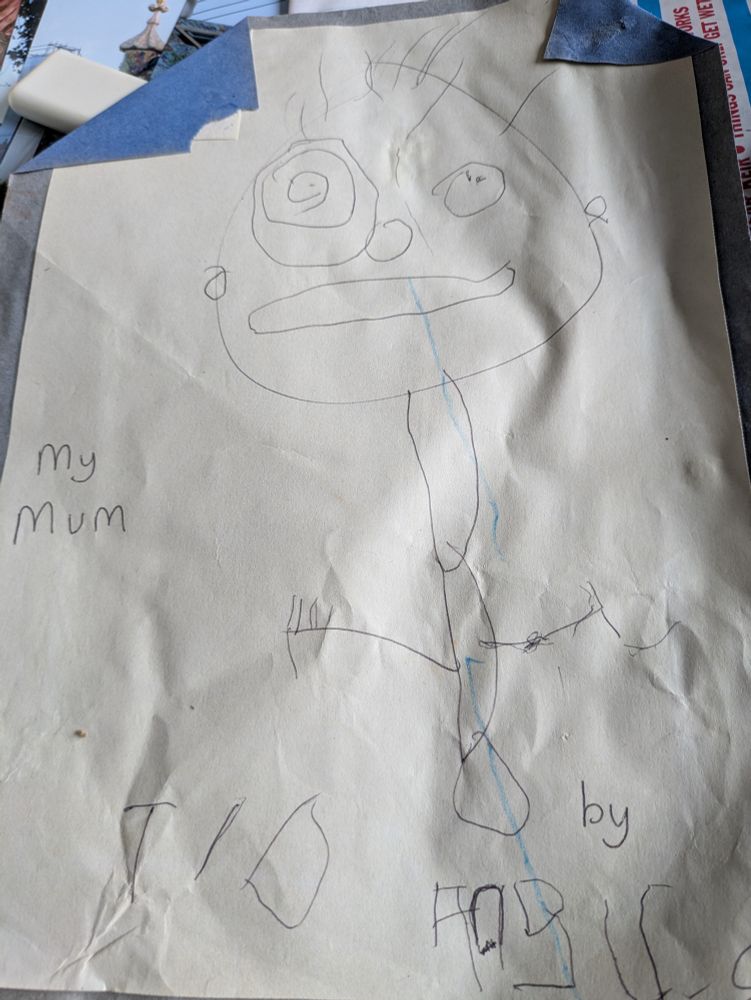 My mum a drawing of me by my son some 30 years ago. 