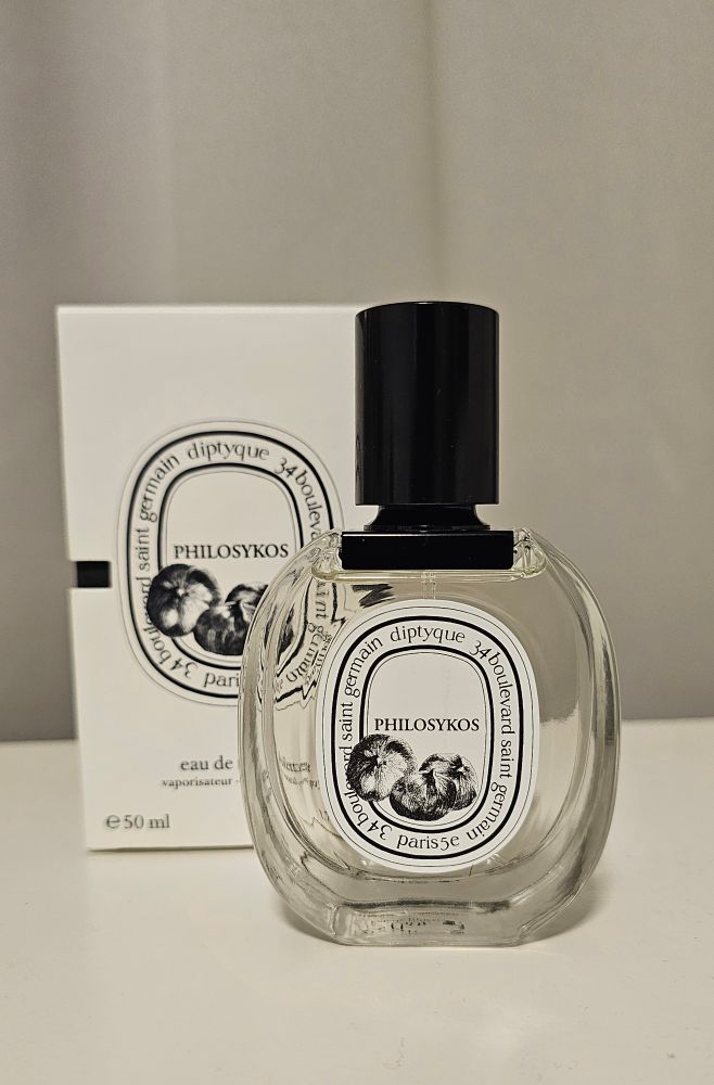 Bottle of Diptyque Philosykos perfume, it was very fancy 10 years ago but feels reasonably priced now, possibly because Sydney houses are appreciating by an average of $1000/day