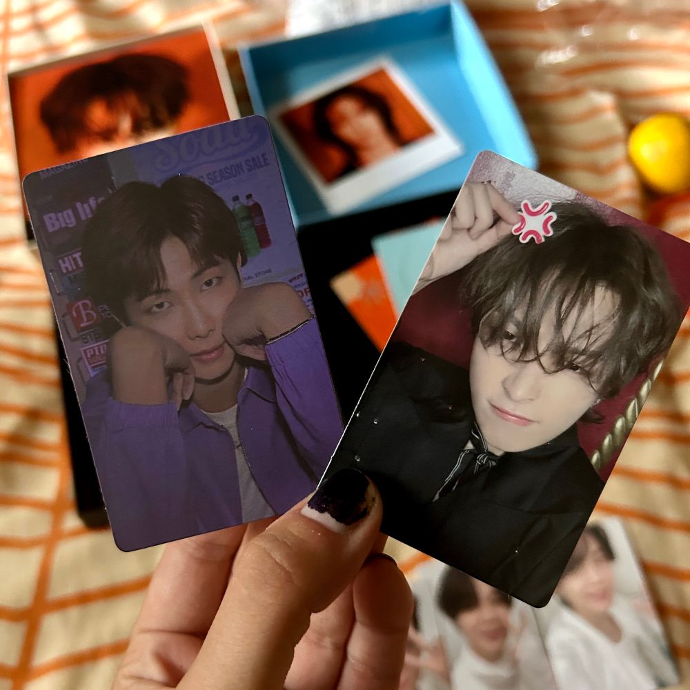 Namjoon BTS target exclusive photocard and Hongjoong ATEEZ target exclusive photocard. Namjoon is cute and Hongjoong is angy