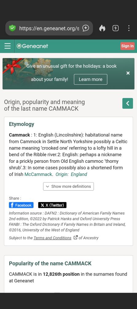 Etymology of the family name Cammack 
"... possibly Celtic name meaning 'crooked one'..."