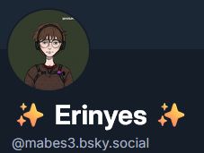 Screenshot of bluesky desktop page showing the author's profile, but their normal name has been transposed by the name line of another account, in this case, @erinyes.diy 