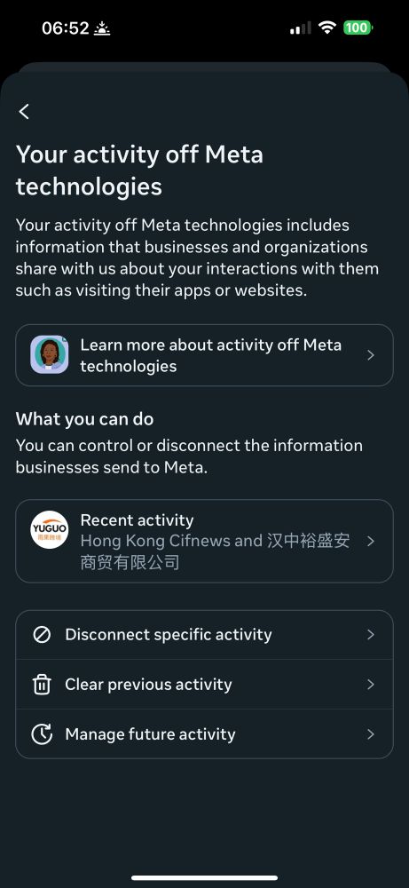 meta showing activity off meta (whatever that means) and showing chinese news accounts I have never heard of. 
