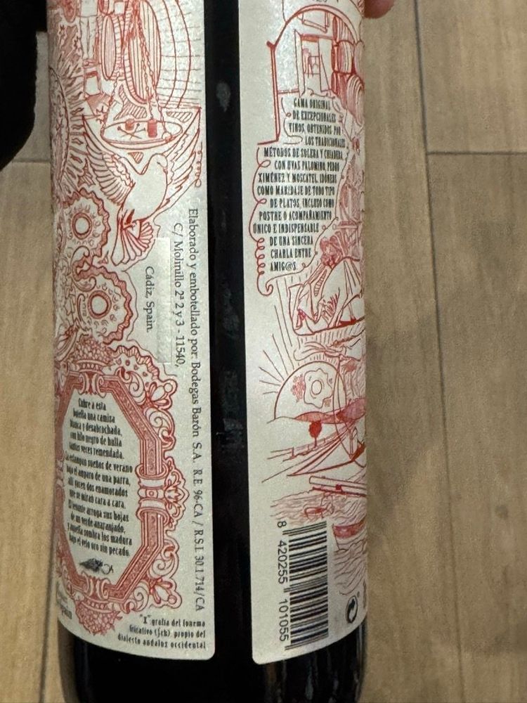 Wine label for XIXARITO by Bodegas Barón S.A.. Oloroso wine. from D.O. Jerez-Xérès-Sherry, Jerez, Spain. Moscatel, Palomino, Pedro Ximénez