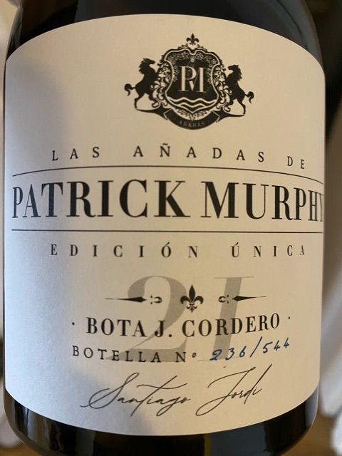 Wine label for J. Cordero by Patrick Murphy. Spanish White from Cádiz, Spain. Perruno.