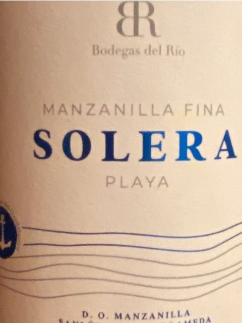 Wine label for Manzanilla Fina Solera Playa by Bodegas del Rio. Spanish Manzanilla Sherry Fortified from Jerez-Xérès-Sherry, Spain. Palomino.