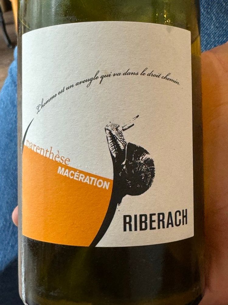 Wine label for Parenthèse Macération by Ribérach. Orange wine. from IGP Côtes Catalanes, Roussillon, France. Grenache, Maccabeu
