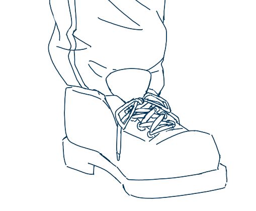 digital drawing of prussian blue line art of a left shoe