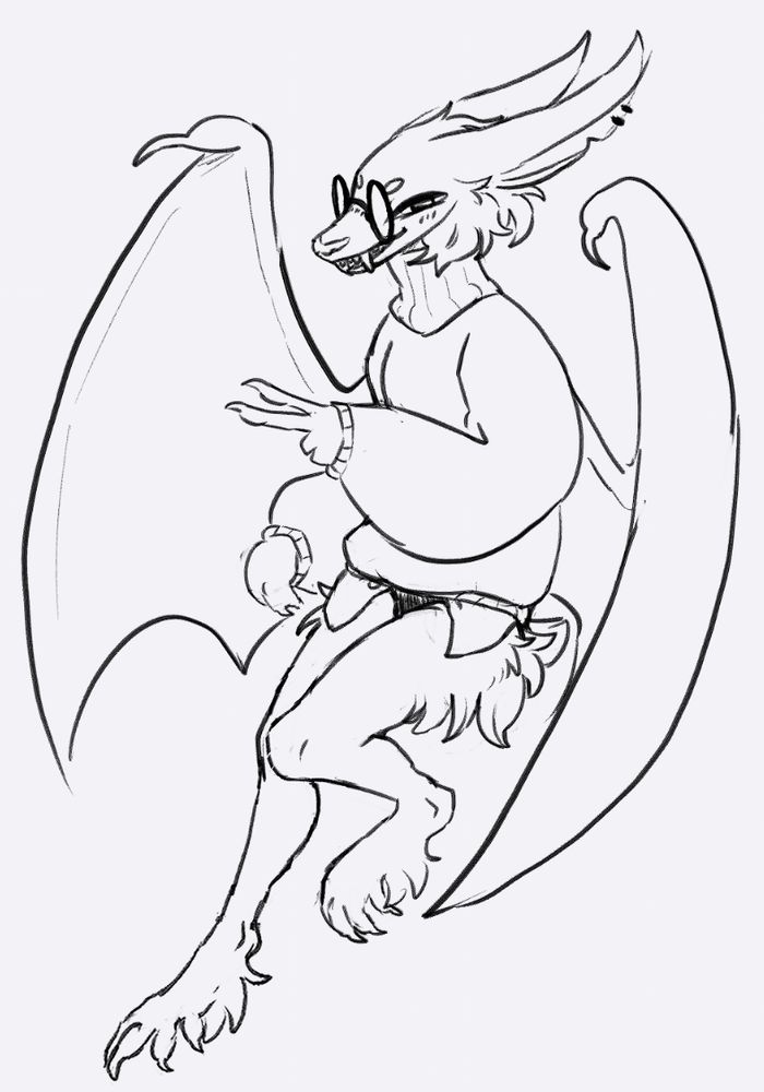 A sketch of a smug anthropomorphic bat character throwing up a peace sign