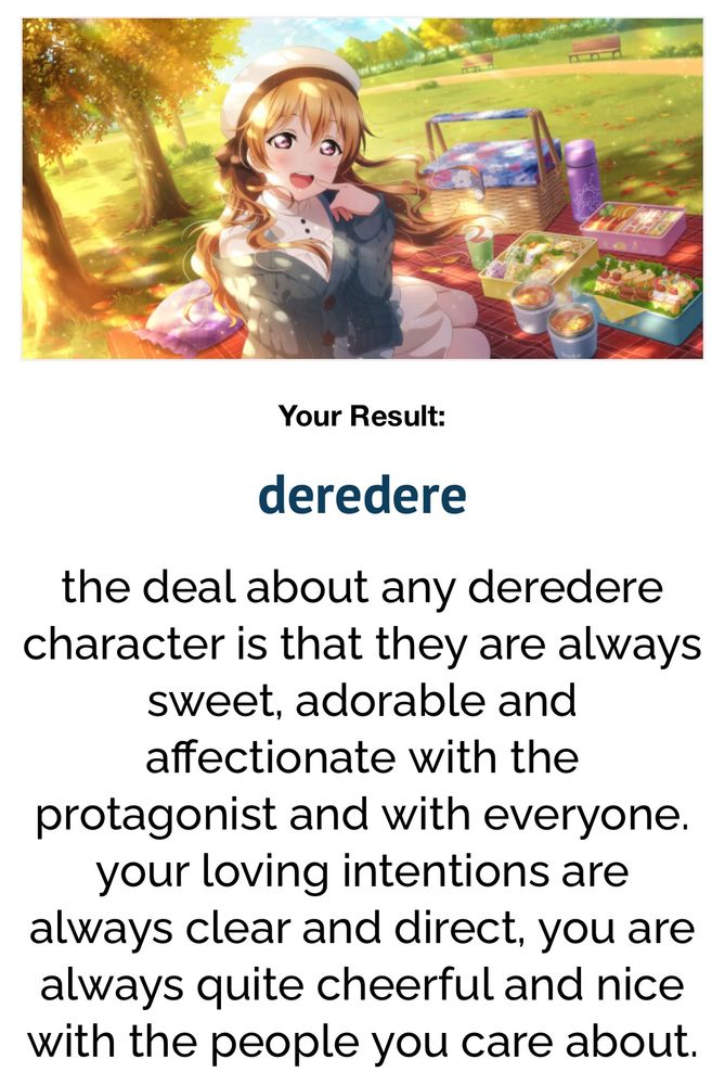 Quiz results showing I’m the ‘deredere’ type