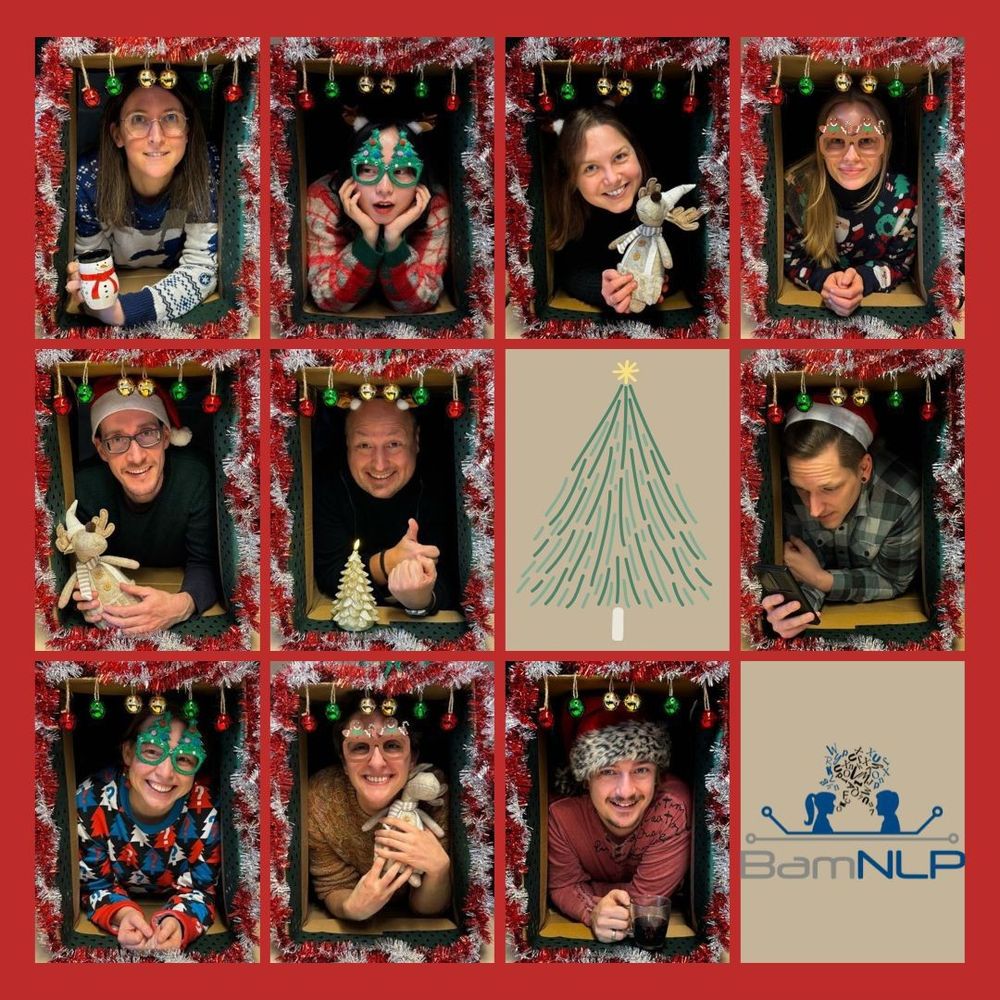 An 8 times 3 grid of photos of the members of the research group. In each photo, people wear christmas outfit.