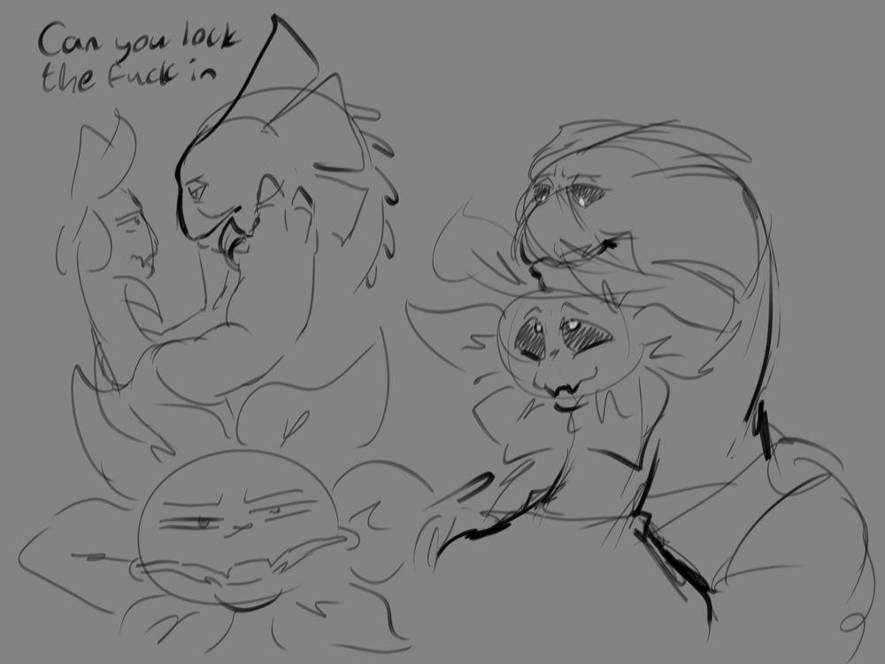 Various sketches of Flowey and V.