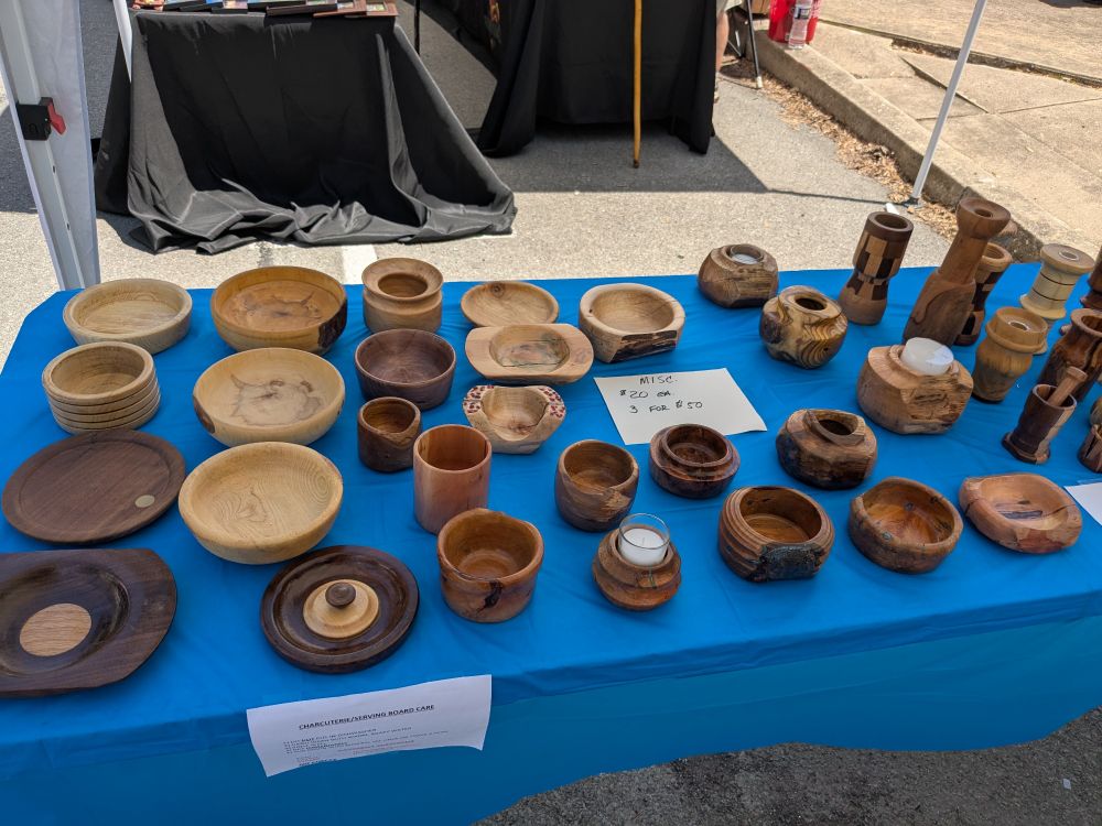 A selection of dishes carved from wood.
