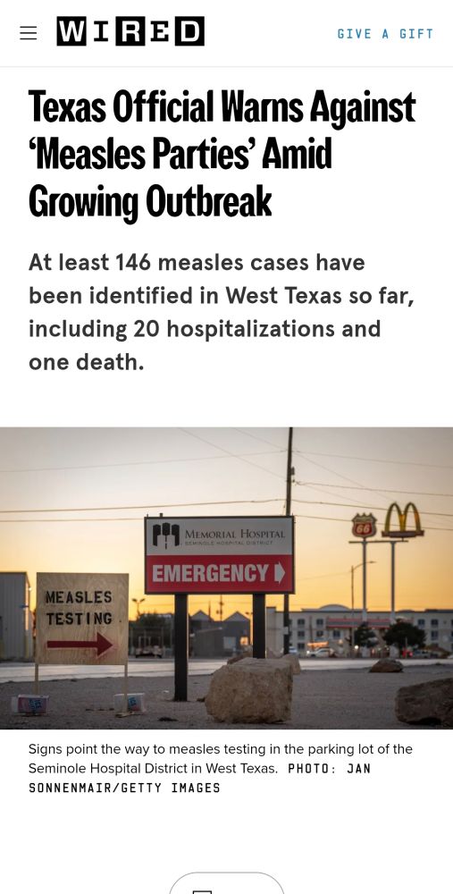 Wired article. Texas Official warns against "measles parties"