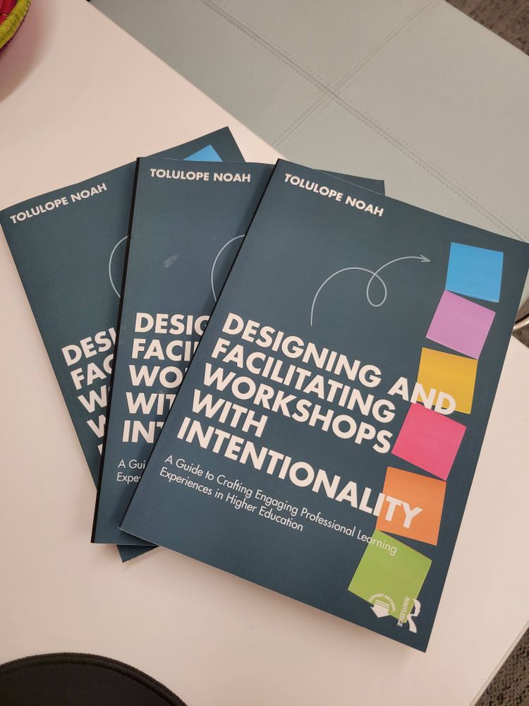 3 copies of Designing and Facilitating Worshops with Intentionality by Tolulope Noah. Cover depicts colorful post-it notes.
