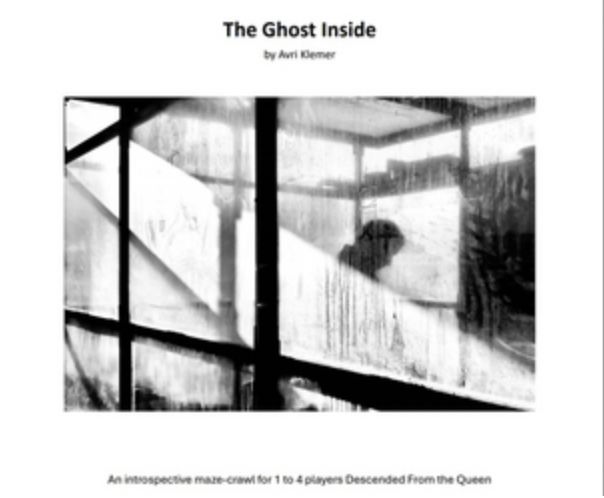 TTRPG cover showing an artistically black and white photo taken through a window with stark white light slashing diagonally through the room and a male silhouette lingering in the background. Ghostlike