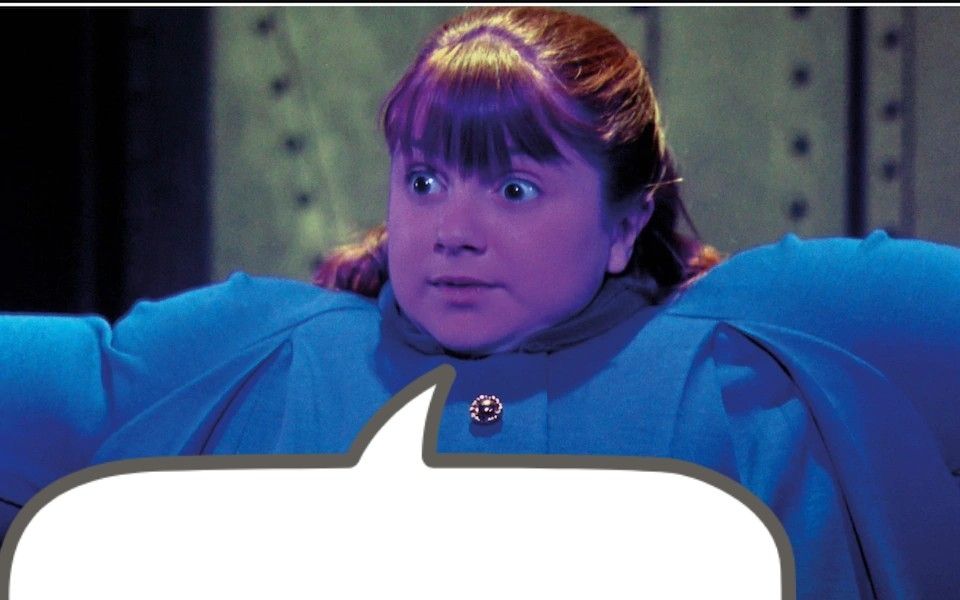 Violet Beauregard woth a speech bubble under her