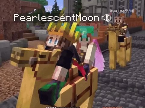 a group of minecraft characters are riding camels with the name fearlescentmoon written above them