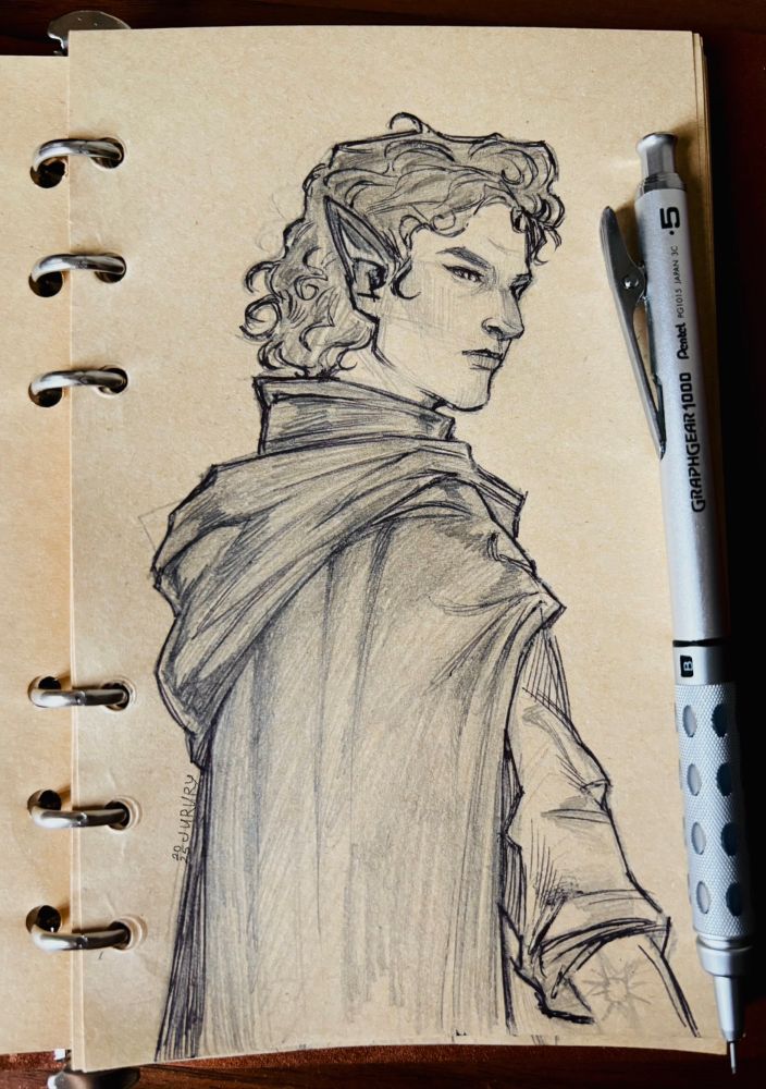 a sketch of Elrond from Rings of Power