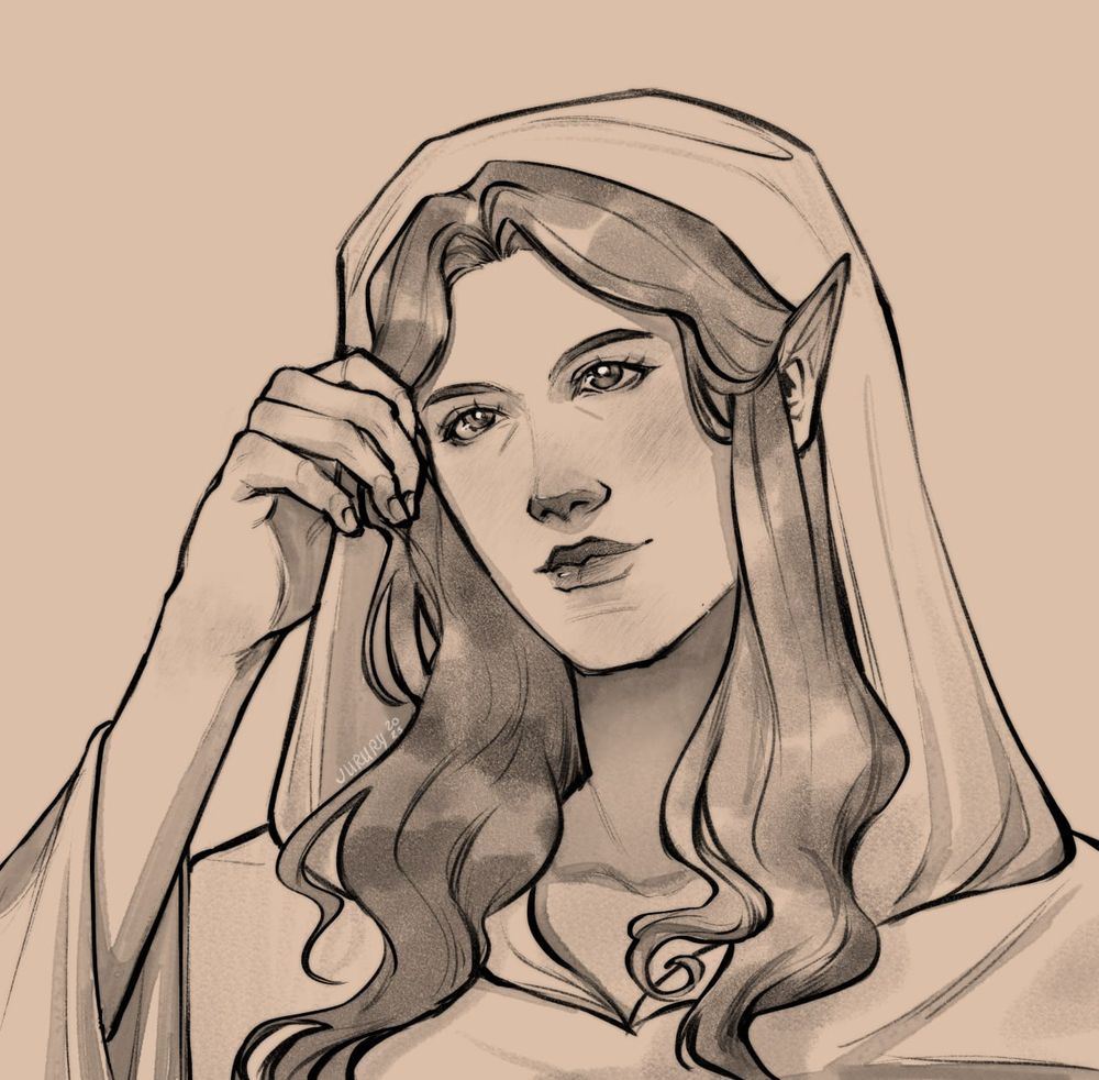 a digital sketch of Arwen from Lord of the Rings