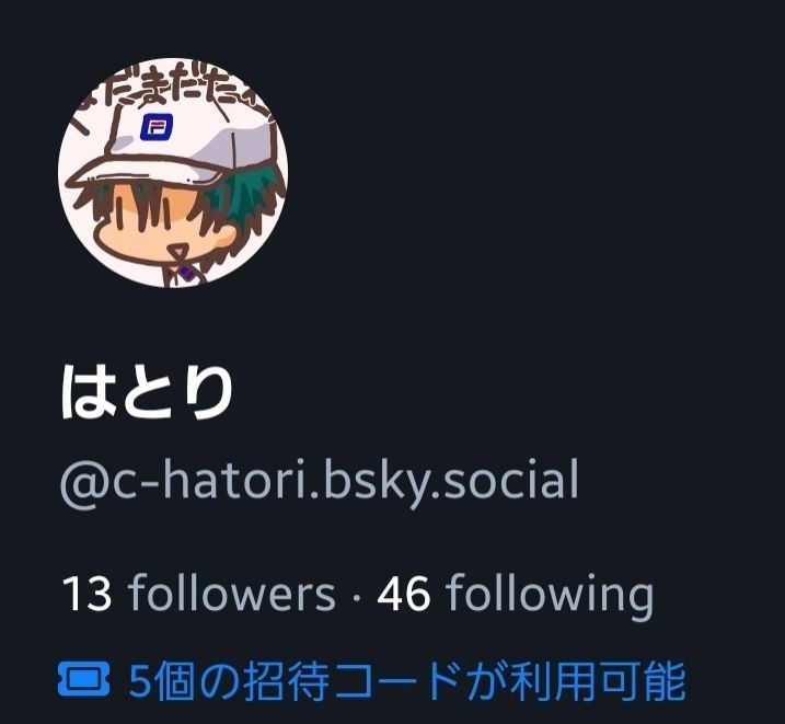 Blueskyアプリのメニューのスクショ。未だに招待コード満杯。