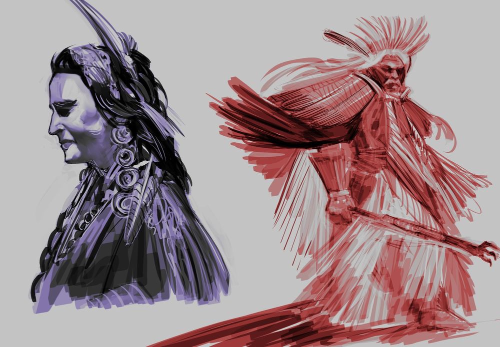 Learned that using the opacity setting on the brush is helpful XD. Did some doodles of native american photographs I found intriguing.  