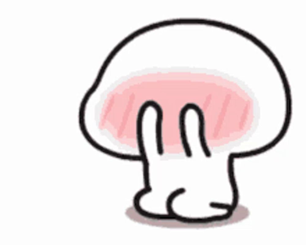 a cartoon drawing of a mushroom with two hands covering its face .