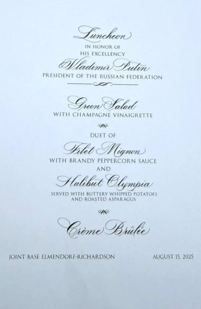 Menu for the Putin meeting