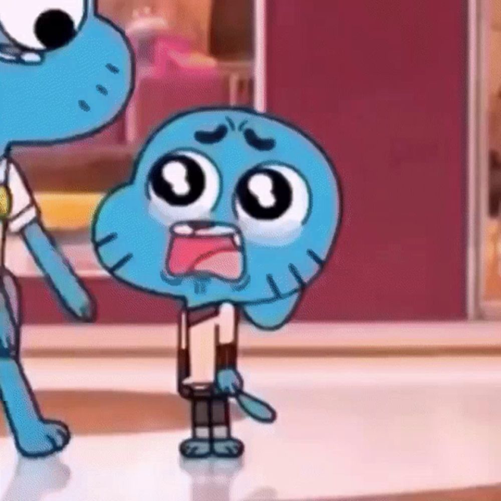 gumball from the amazing world of gumball is standing next to a cartoon character .