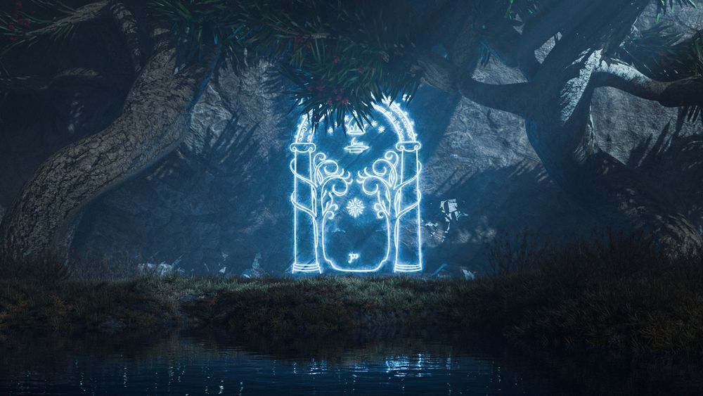 The door of durin leading into the mines of moria from the lord of the rings.