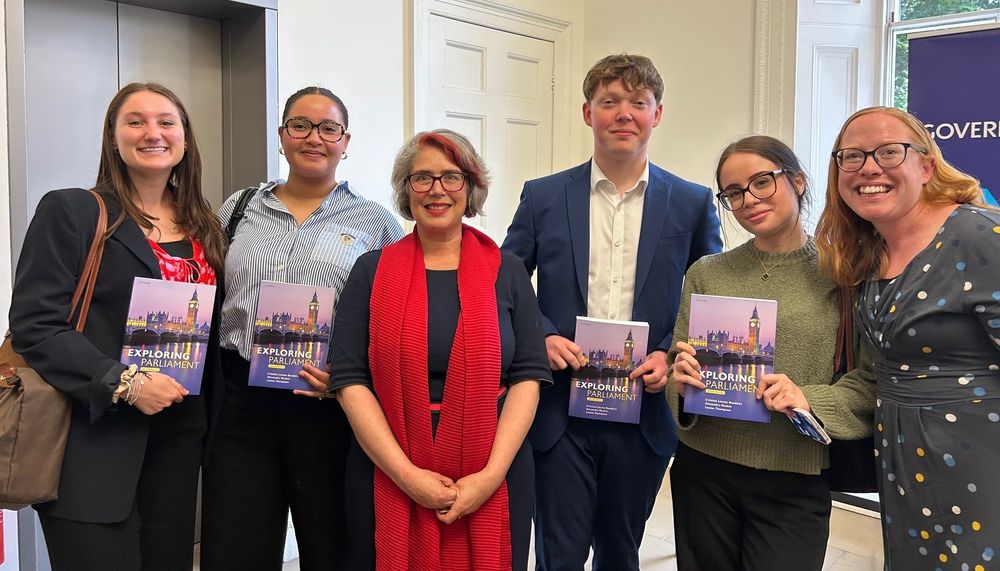 Students attending the launch of the book Exploring Parliament, hosted by the Institute for Government - from left to right: Emily Carter, Isabella Elie, Professor Cristina Leston-Bandeira, Lewis Rantell, Soleen Ali and Dr Alexandra Meakin.
