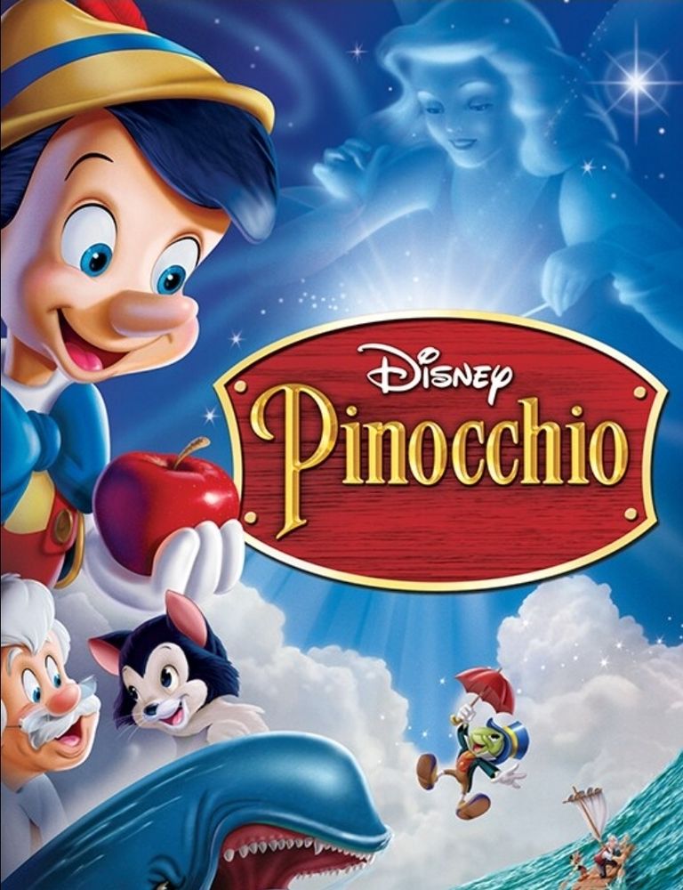 Pinocchio movie poster, pinoccio holding an apple
