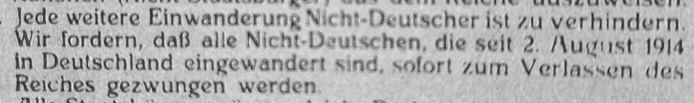 Punkt 8 des Wahlprogramms der NSDAP von 1920