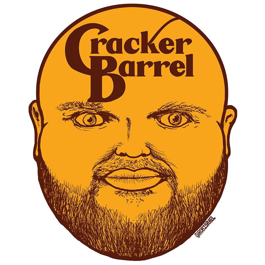 Drawing of JD Vance with Trump’s orange makeup with the Cracker Barrel logo on his face 