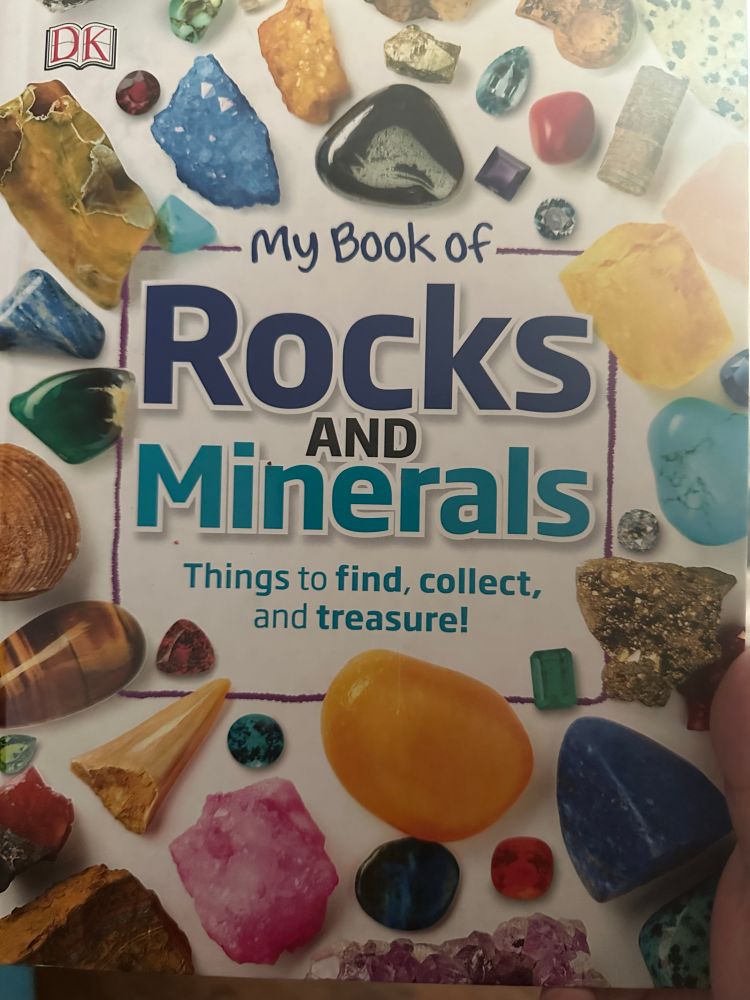 Kids illustrated book titled “rocks and minerals” subtitled “things to find, collect and treasure”