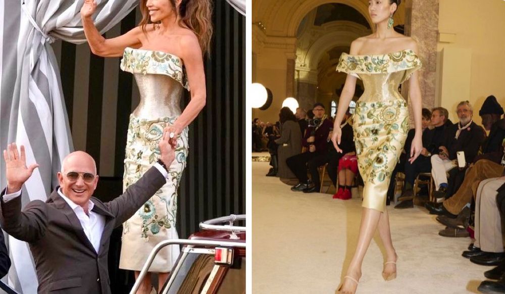 2 images: Original Schiaparelli haute couture gown and re-worked for Sanchez 