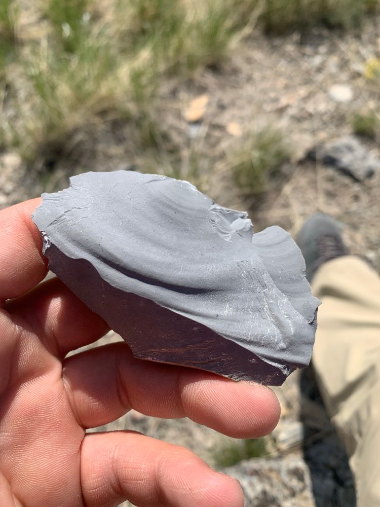 Fragment of pure solid grey limestone with absolutely no visible grains or foliations